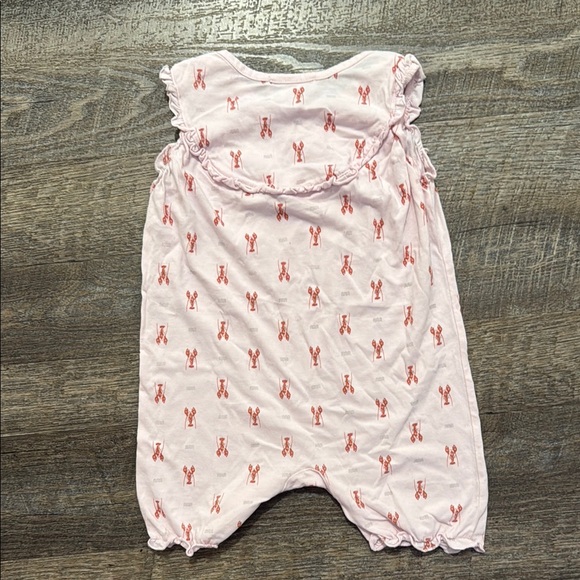 Feather Baby 100% Pima Cotton Yoke Romper w/ Lobster Print on Light Pink - Picture 3 of 7